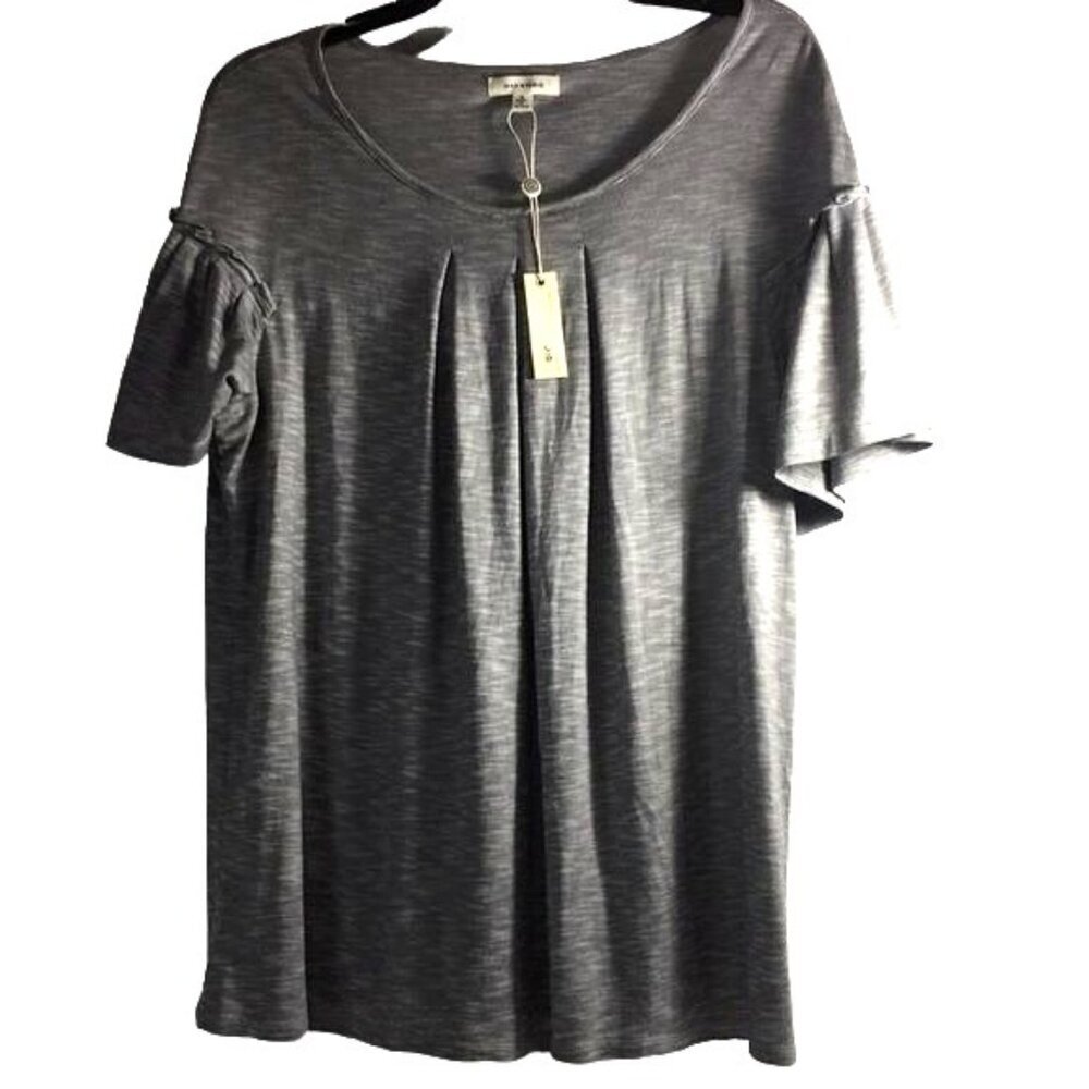 Max Studio Womens Top Blouse Stretchy Short Flutter Sleeves Gray Size S NWT
